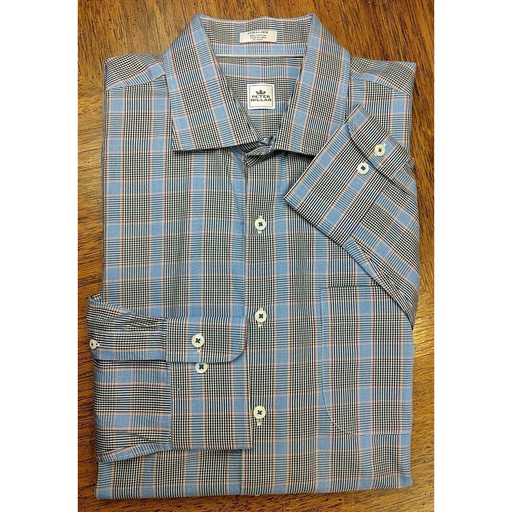 Peter Millar Crown Finish Shirt Men's Size XL Blue Green Long Sleeve Button-Down